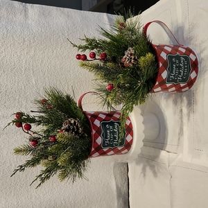 *BUNDLE of 2* Pioneer Woman Large Gingham Christmas Metal Mug with Greenery
